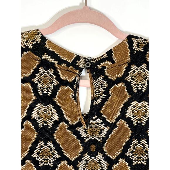 Jane + Delancey Snakeskin Python Brown Black Long Sleeve Sheer Blouse Size XL - Picture 5 of 9